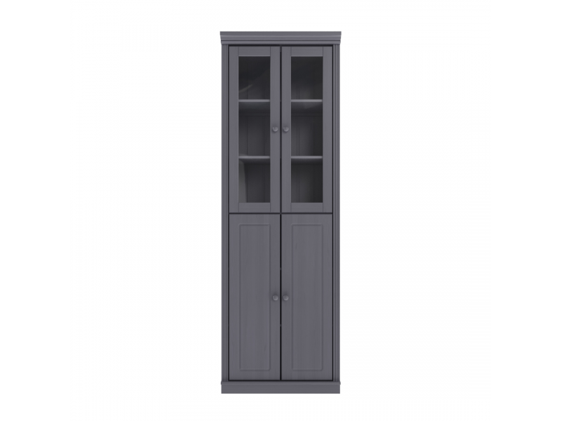 Estante Biblioteca 220 cm com duas portas de madeira e duas portas de vidro na cor cinza | Coleção Biblioteca